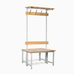 Bancos de madera dobles con respaldo, perchero y altillo - Imagen 2