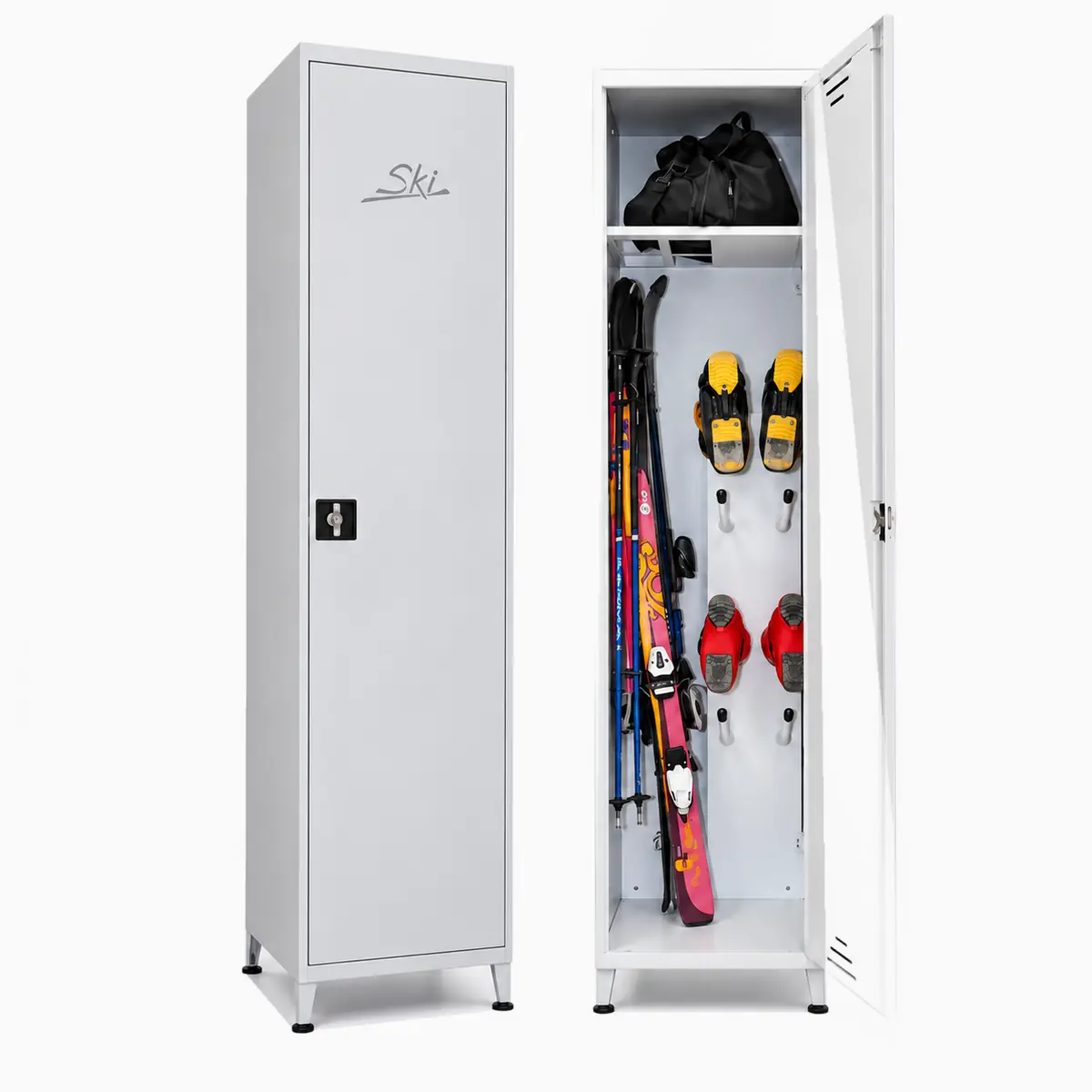 Taquilla guardaesquís 50 cm Taquilla guardaesquís de acero de 50 cm de ancho, para 4 pares de esquís y botas