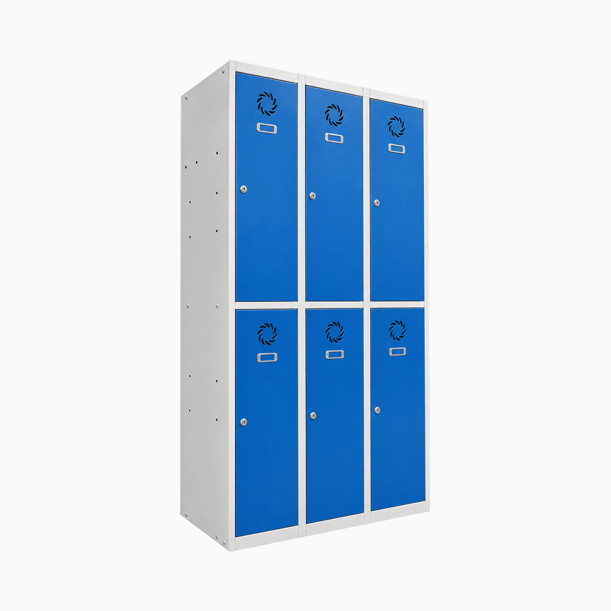 Taquilla metálica de 6 puertas (3 columnas de 2) azul Taquilla metálica de 6 puertas en 3 columnas de 2, cuerpo gris y puertas azules